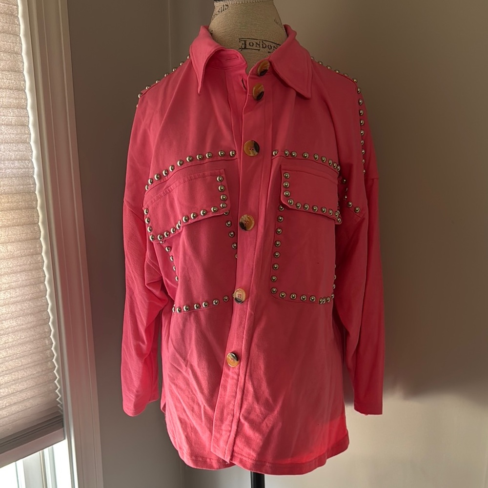 Jacket Pink Studded Button Down by Fantastic Fawn